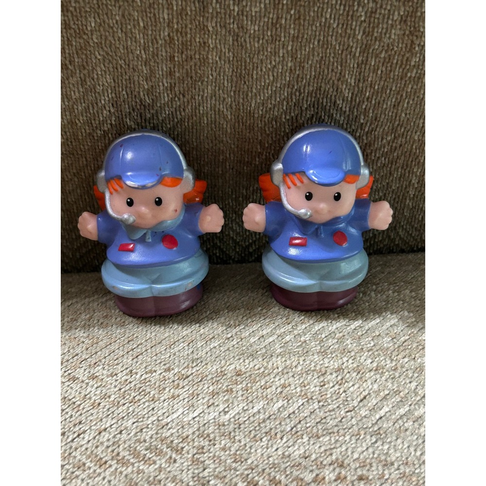 Fisher Price Little People Pilot Figures Lot of 2 Red Hair Blue Hat 2008 Mattel
